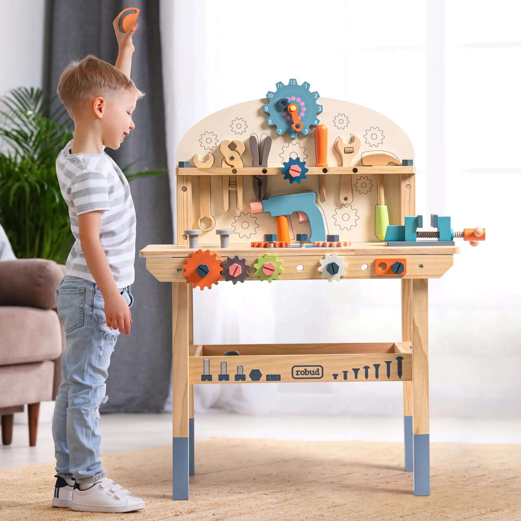 ROBUD grand outil de jeu en bois ensemble d'établi multicolore atelier de Construction banc à outils jouets cadeau pour les enfants en bas âge