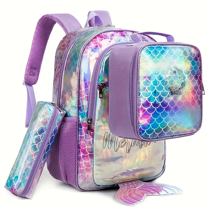 

3 шт., детские школьные сумки «Снова в школу», сверкающие детские школьные сумки «Русалка» и сумка для обеда для девочек