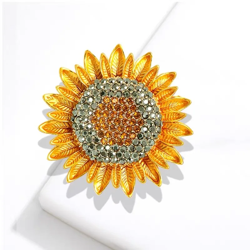 Vintage Cute Bee Sunflower Brooches For Women Summer Fashion Insect  Daisy Flower Rhinestone Brooch Pin Banquet Jewelry Gift