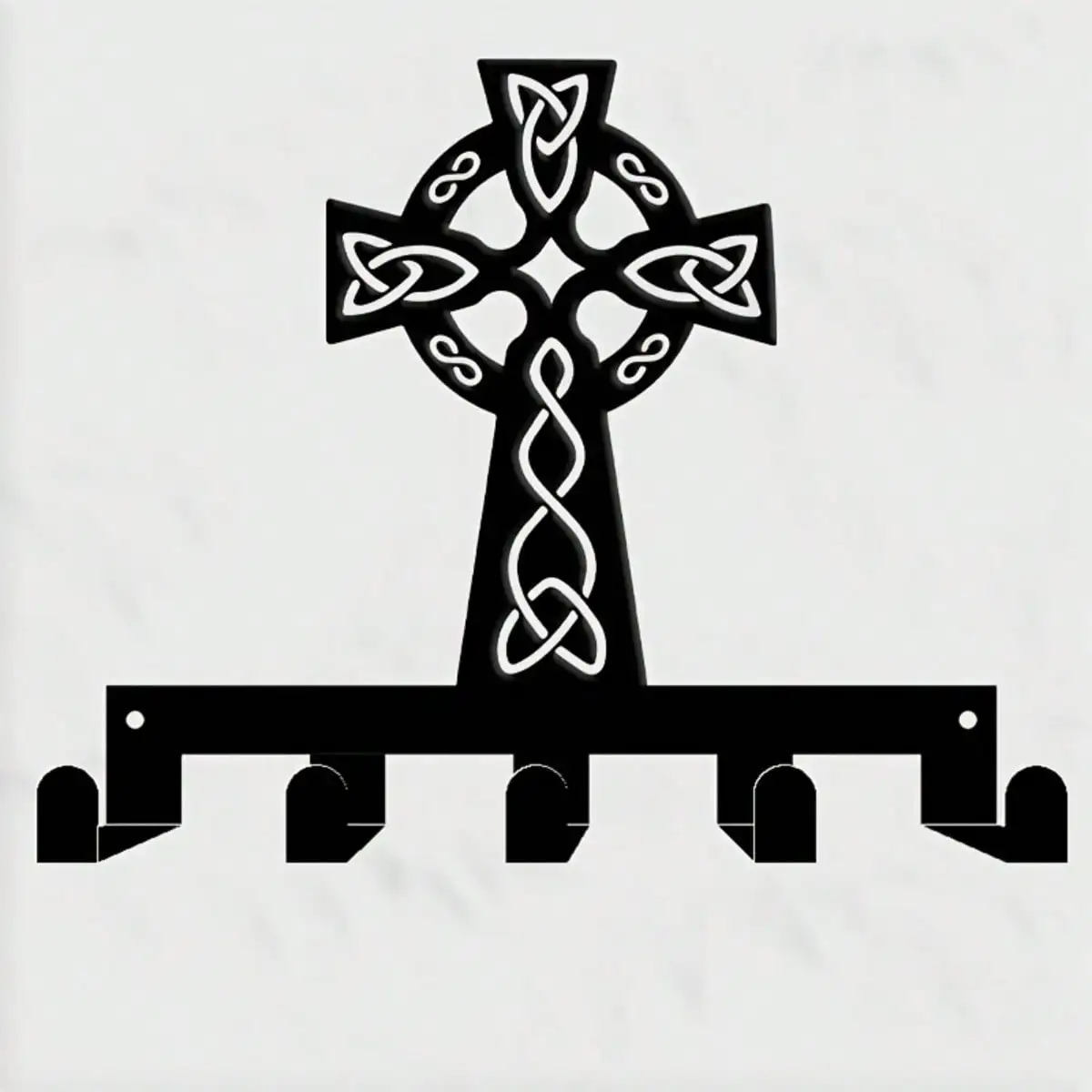 Brand 2D Flat Hand Forged Celtic Cross Key Rack 5‑Hook Metal Wall Art,Laser‑Cut Knotwork Silhouette Wall‑Mounted Solid