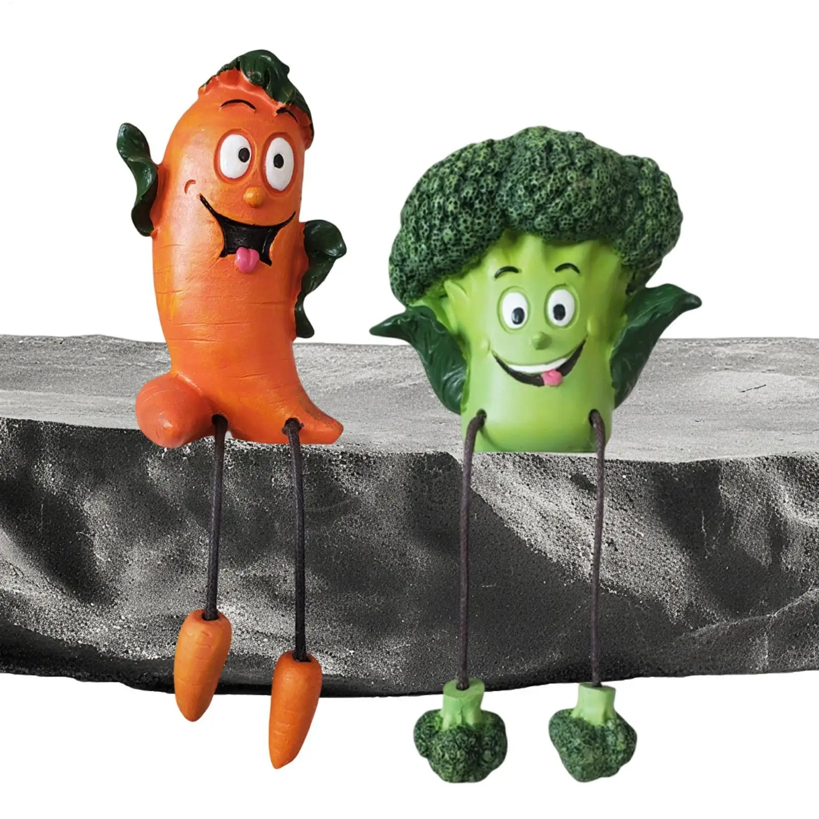 Vegetable Decor 2 Pieces Cute Figurine With Dangling Legs Broccoli And Carrot Resin Desk Ornament For Indoor Outdoor Home Office