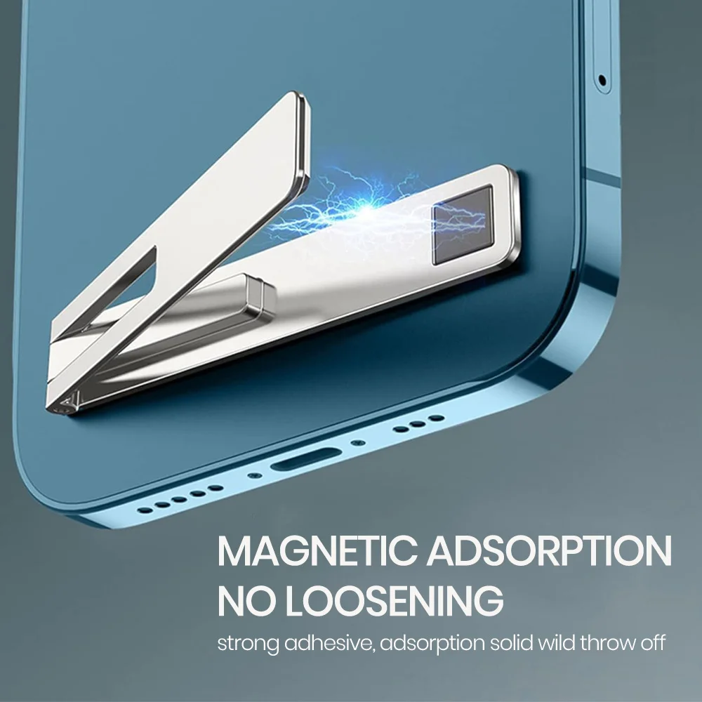 حامل هاتف محمول مغناطيسي رفيع للغاية غير مرئي، حامل معدني قابل للطي للهاتف المحمول، حامل دعم لسطح المكتب والكمبيوتر اللوحي