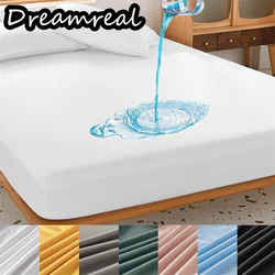 Dreamreal 100% Waterproof Fitted Sheet with Elastic Band Solid Color Bed Cover Anti-slip Adjustable Mattress Portector for Home