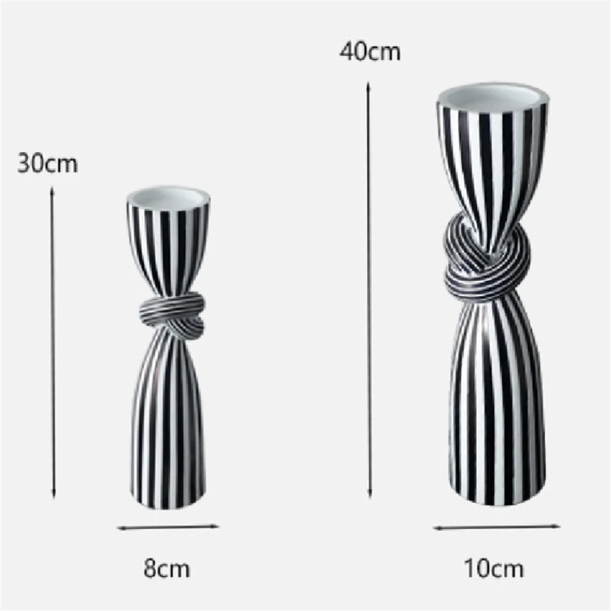 Black & White Striped Twist Candlestick Resin Ornament Dining Table Decoration Irregular Candle Container Holder Stand-A