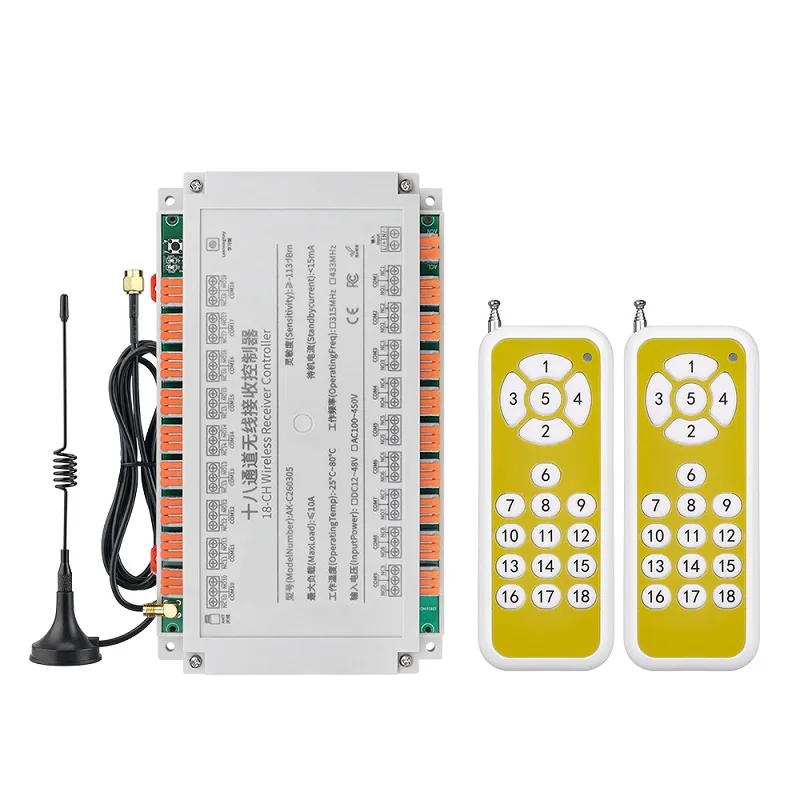 1000m DC 12V 24V 48V 72V 433MHZ 18CH  Wireless Remote Control switch Industrial crane Multiple power relay Quick terminal