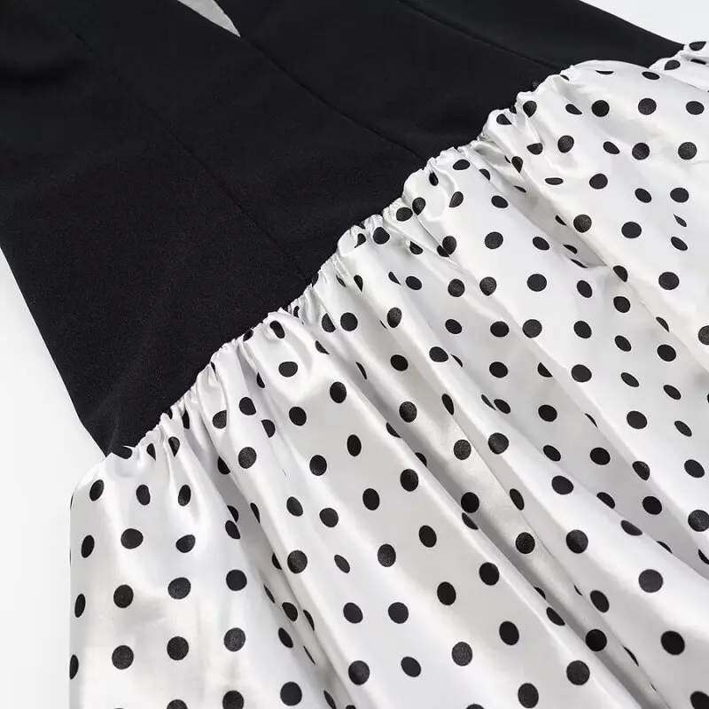女性のセクシーでキュートな V ネック水玉模様のパッチワークミニドレスサマーパーティーノースリーブカクテルドレスボディコン