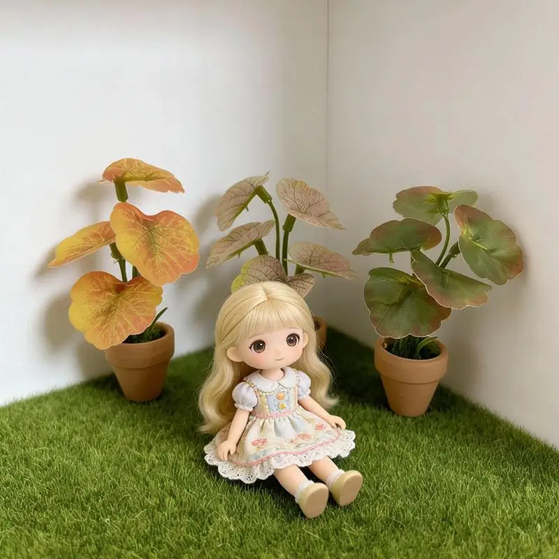 1Pcs Home Decor Mini Taro Turtle Back Green Potted Plants For Dollhouse Scandinavian Style Model Decoration Props