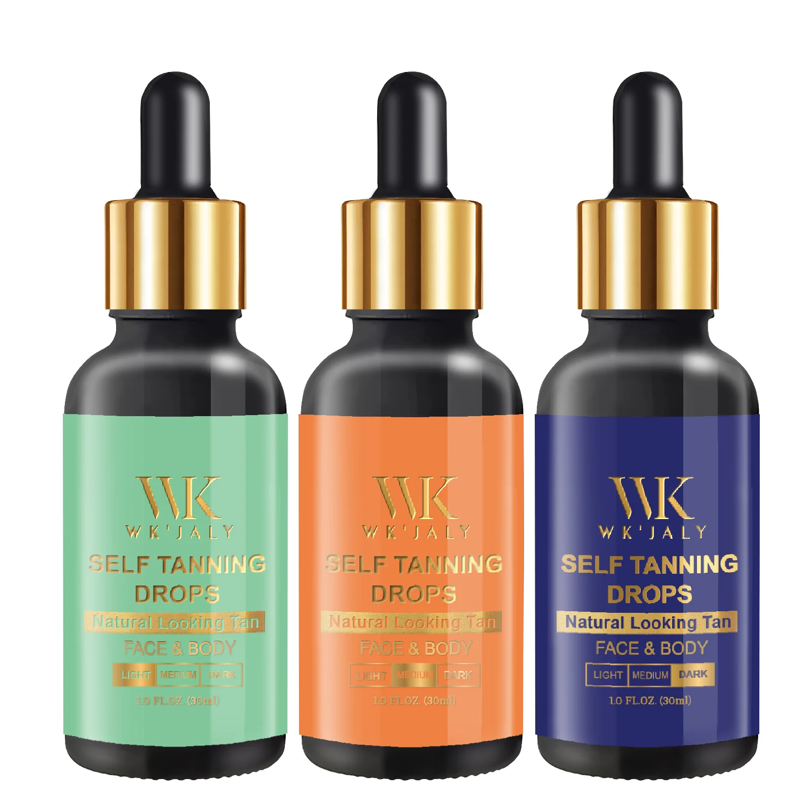 WK JALY Self-Tanning Drops for Face and Body, With DHA, Vitamin E, Hydrating, Customizable Tan, Streak-Free, for All Skin Types