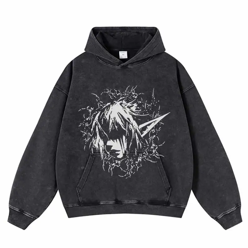 Oversize Hoodie Streetwear Hip Hop Scary Girl Holding The Head Print Punk Gothic Y2K Hooded Sweatshirt Harajuku Pullover