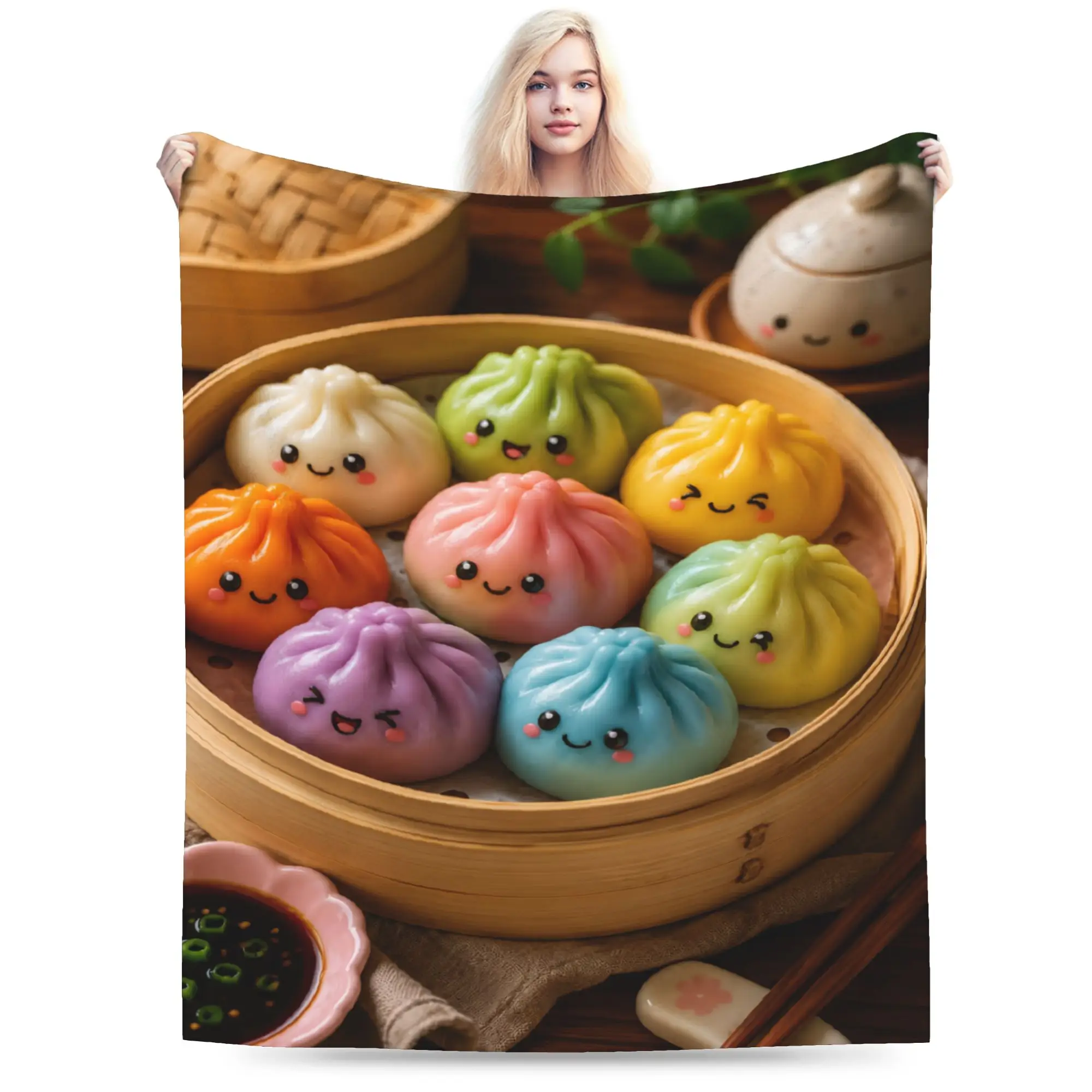 Y2K Cartoon Dumpling Blankets Ultra-Soft Fleece  Comfortable Throw Blankets Machine Washable