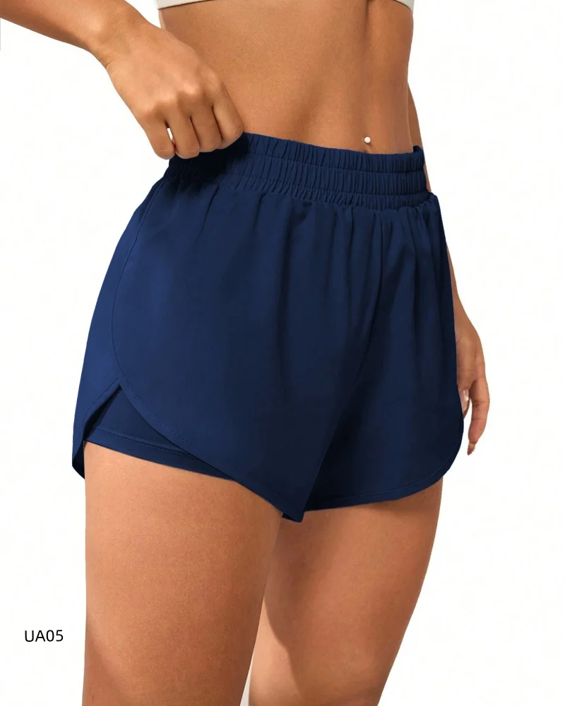 Women's High-Waisted Sports Shorts with Pockets Anti-Squatting Double-Layer Yoga Fitness Tight Quick Drying Cycling Shorts