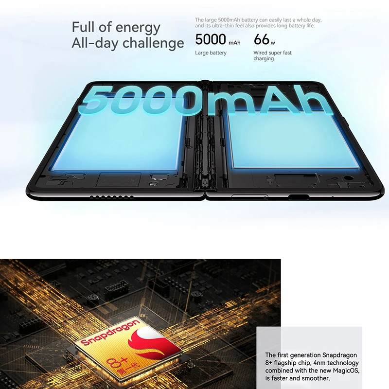 栄誉-MagicVs2折りたたみ式携帯電話,5g,snapdragon 8 plus,5000mahバッテリー,12GB, 16GB RAM, 256GB, 512GB ROM, Android, NFC,新規