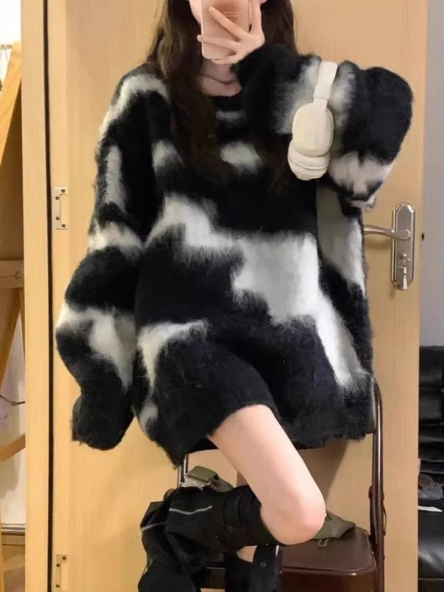 

Y2K Aesthetic Women's Knitted Sweater Spring Autumn Vertical Stripes Design Casual Lazy Sle Long Sve round Ne Top