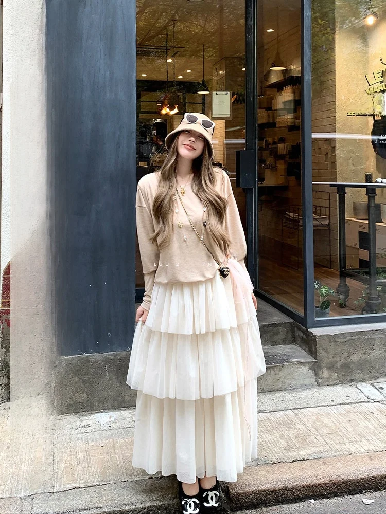 

Свободное длинное платье-юбка с пэчворком и аппликацией для женщин, весна-осень, с завышенной талией, в корейском стиле