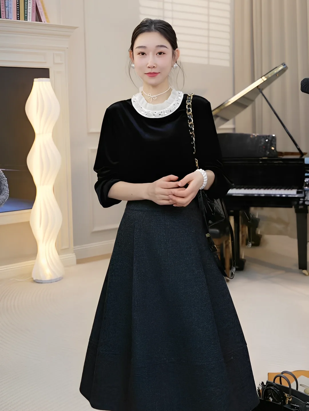 

Женская базовая футболка OUDOEE с длинным рукавом и круглым вырезом, весна 2026, новый дизайн, цветной блок, корейский стиль