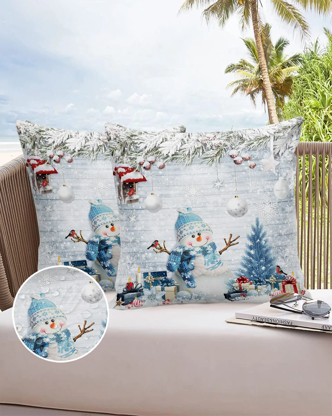 2/4PCS Pineapple Ball Snowman Snowflake Vintage Waterproof Decorative Sofa Throw Pillow Cover Case Garden Patio Cushion Covers