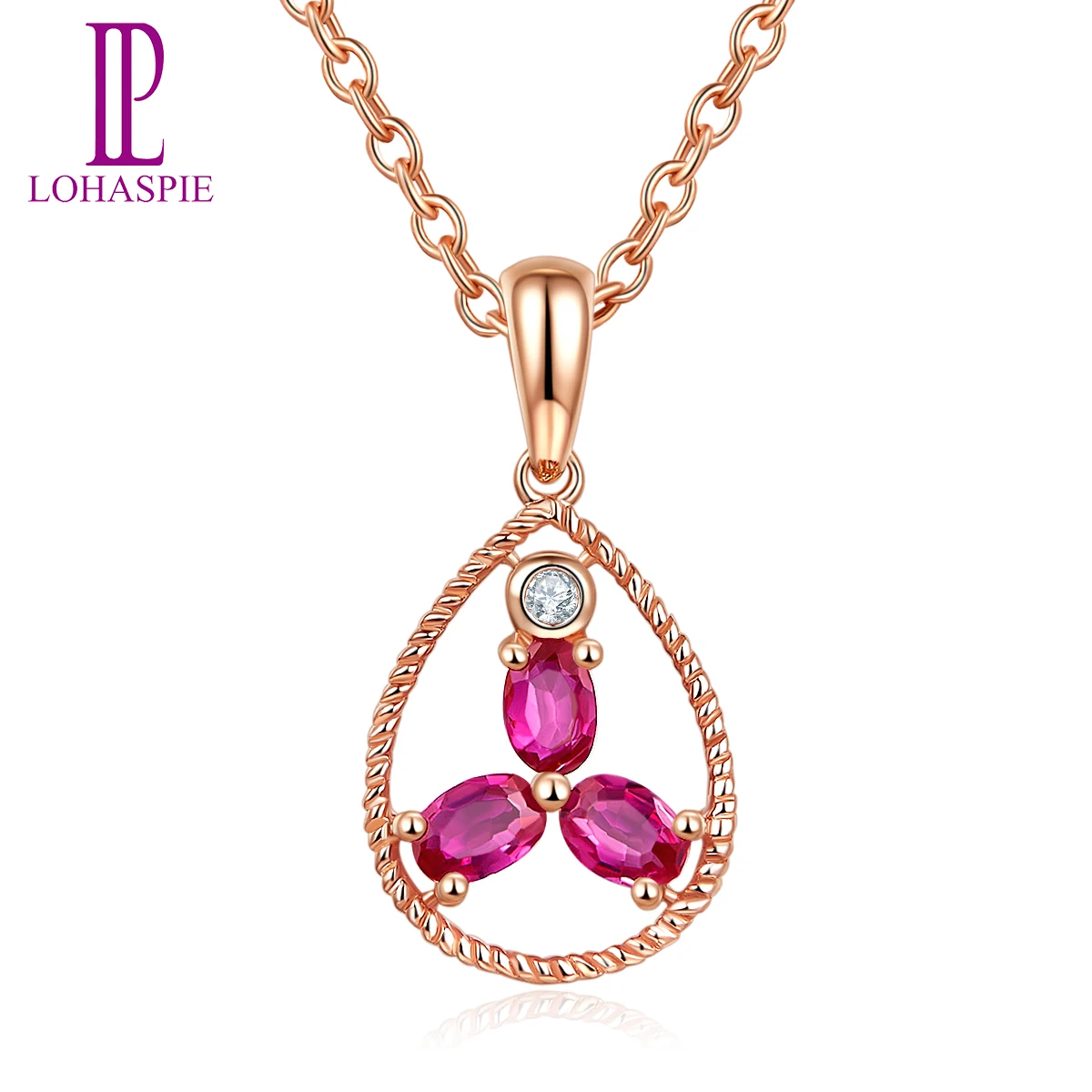 Lohaspie Stone Jewelry 9x17.5mm Pendant Natural Ruby Solid 10K Rose Gold Gemstone Fine Fashion Jewelry For Birthday Gift New