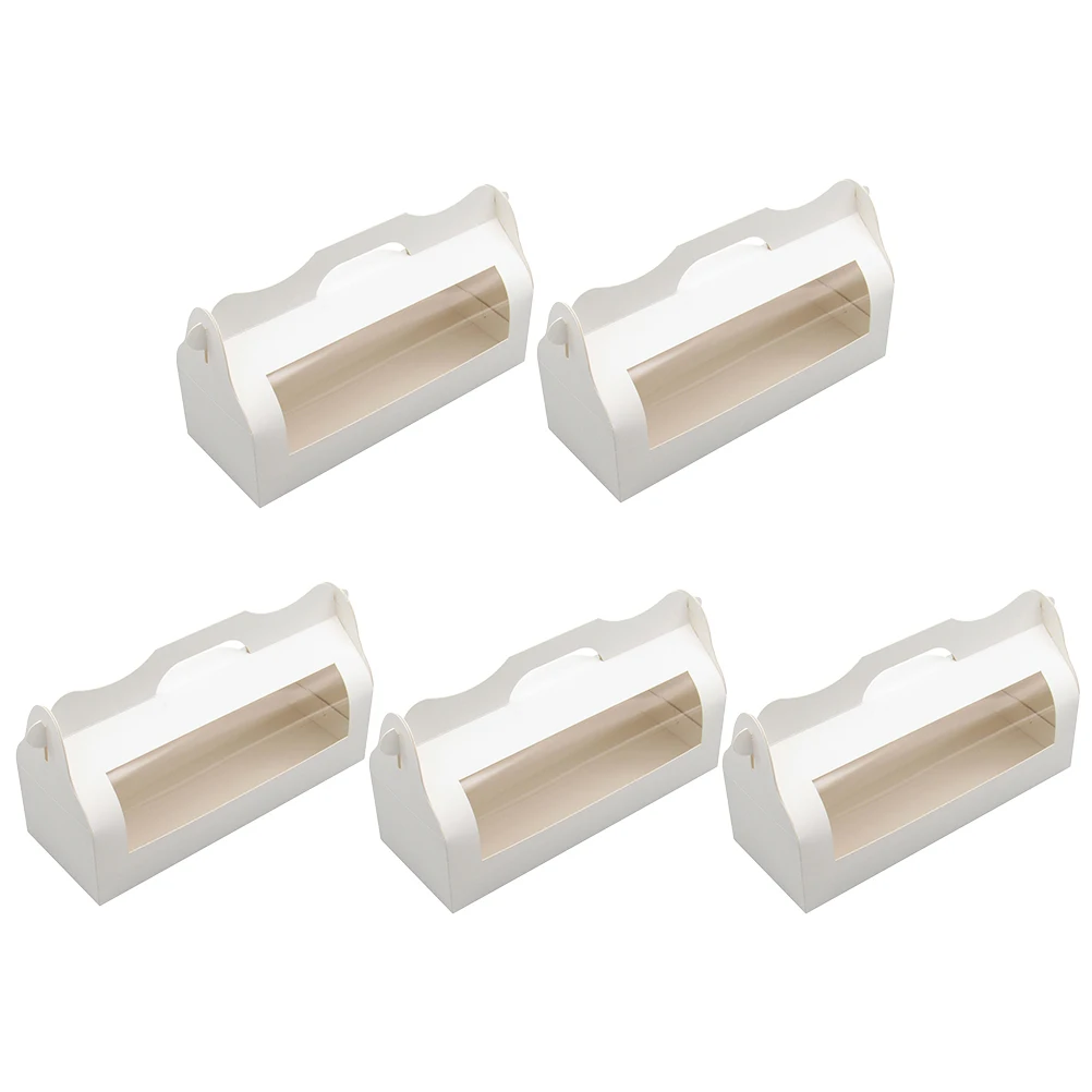 

5Pcs Cake Baking Packaging Toast Bread Dessert White Cardboard PVC Baking Boxes Window Lightweight Practical Box