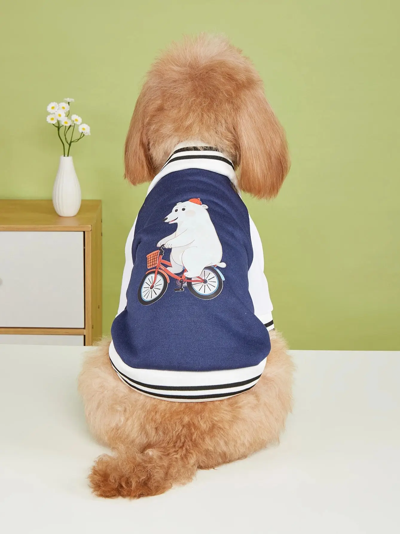 Pet clothes dog cat jacket warm and comfortable clothes with white bear cycling print navy blue new piece