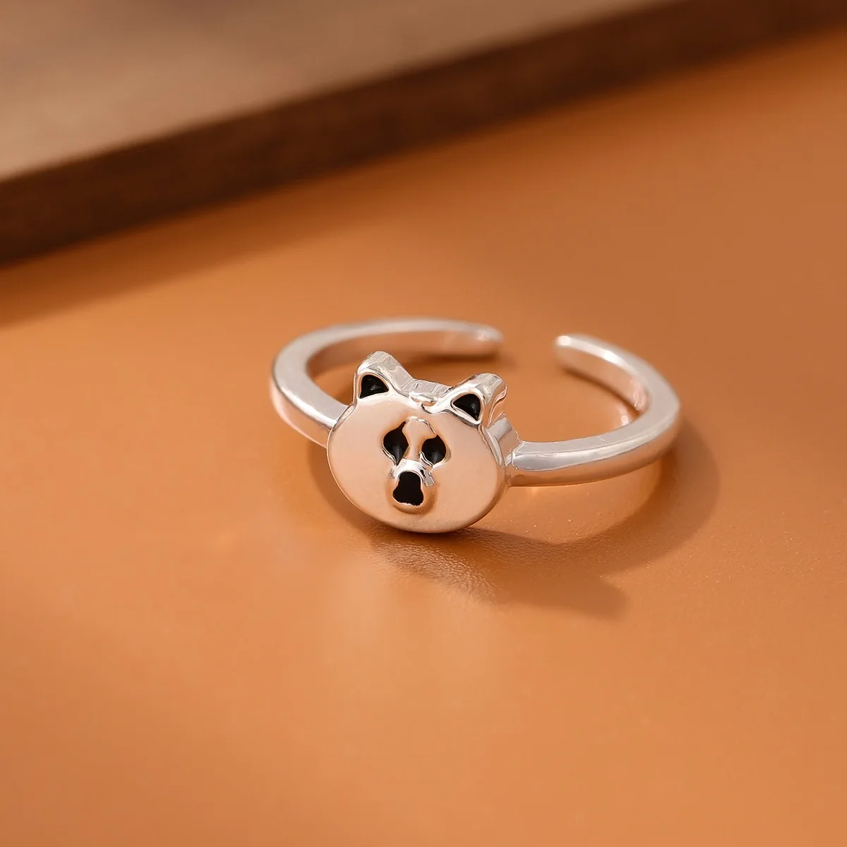 Cute Animal 925 Sterling Silver Bear Opening Ring, Sweet Gift