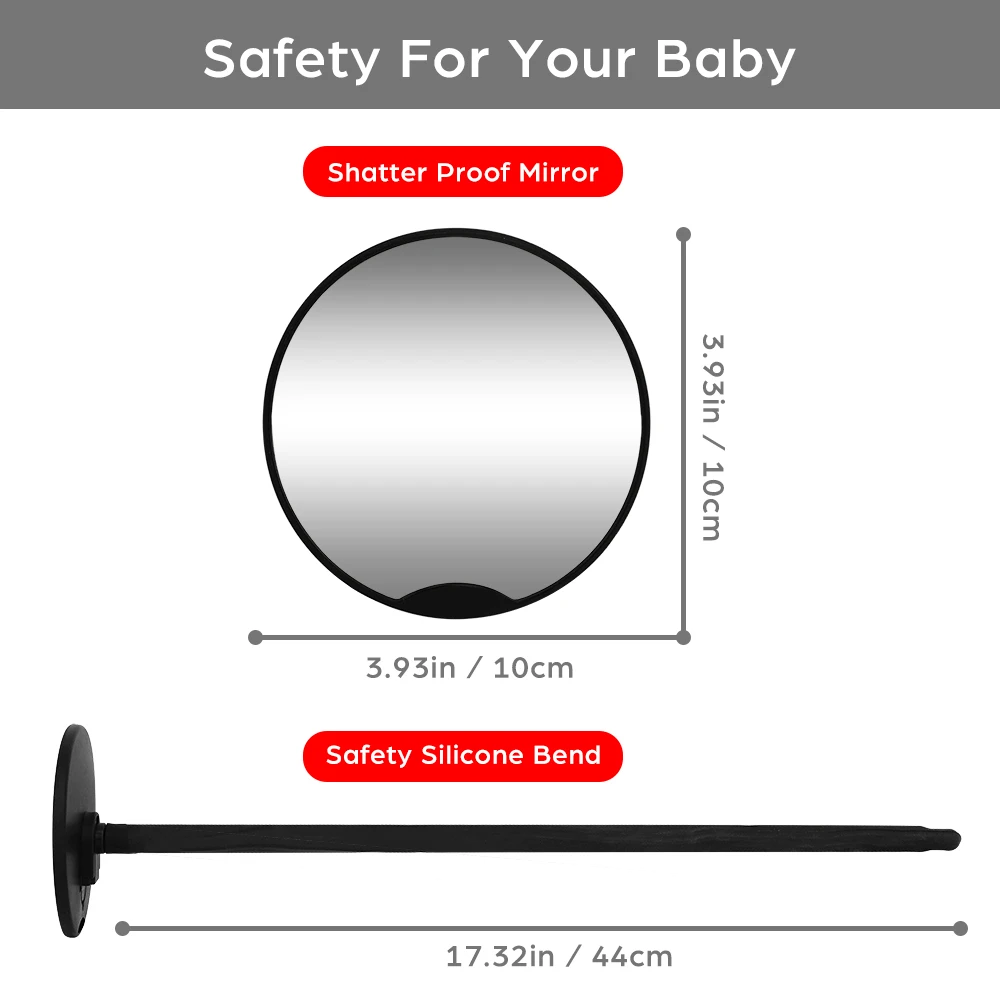 1PC Testado em Colisão 360 °   Espelho Retrovisor Ajustável de Silicone para Carrinho de Bebê, Inquebrável, Ajuste Universal, Fácil de Instalar