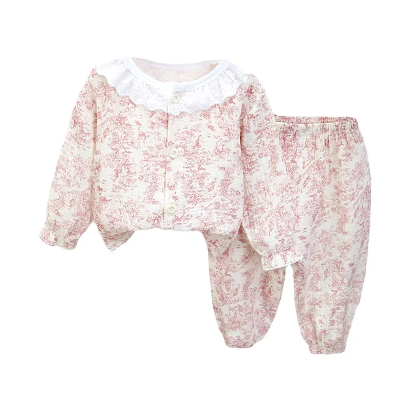 

Baby Boys Girls Suit Clothes Kids Muslin Cotton Home Wear Outfit Set Three-Quarter Sleeves Tops+Pants Soft Pajamas 2PC 0-12T