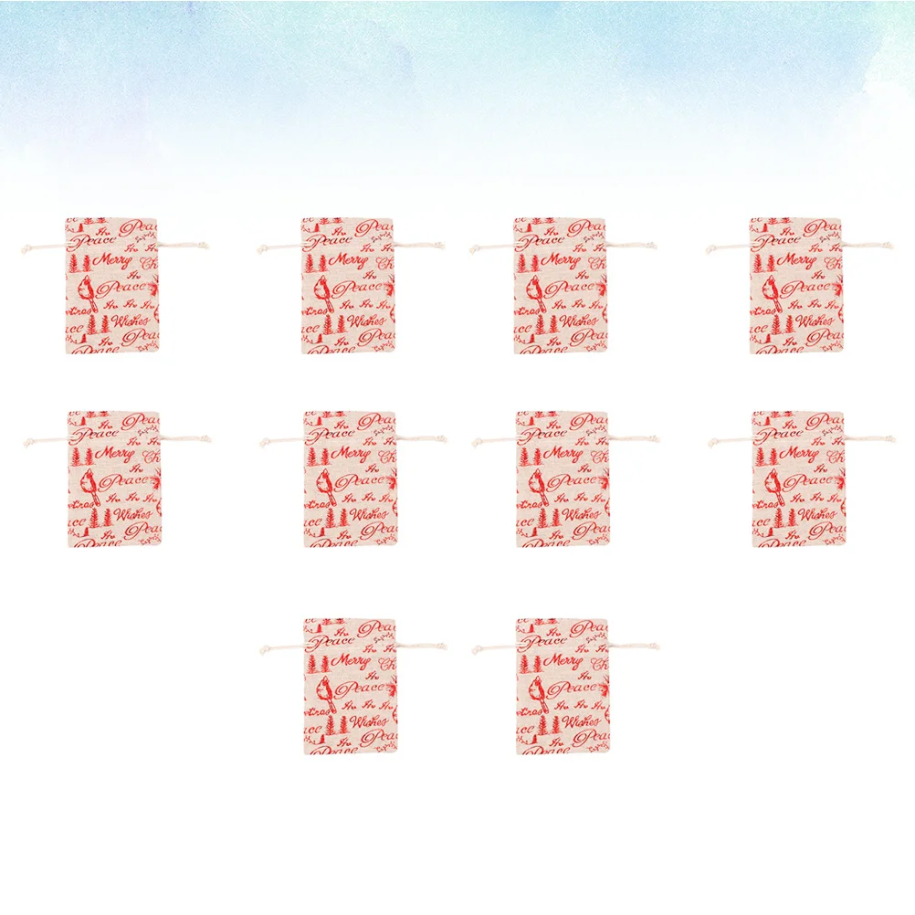 

BUTIFULSIC 10pcs Christmas Linen Burlap Bags Jewelry Pouch Holiday Cookie Candy Gift Packaging Mini Storage Pouches