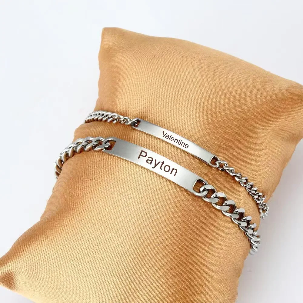 Customized Couple Bracelet with Engrave Stainless Steel Bracelet Personalized Matching Soulmates Couples Engravable Bracelet