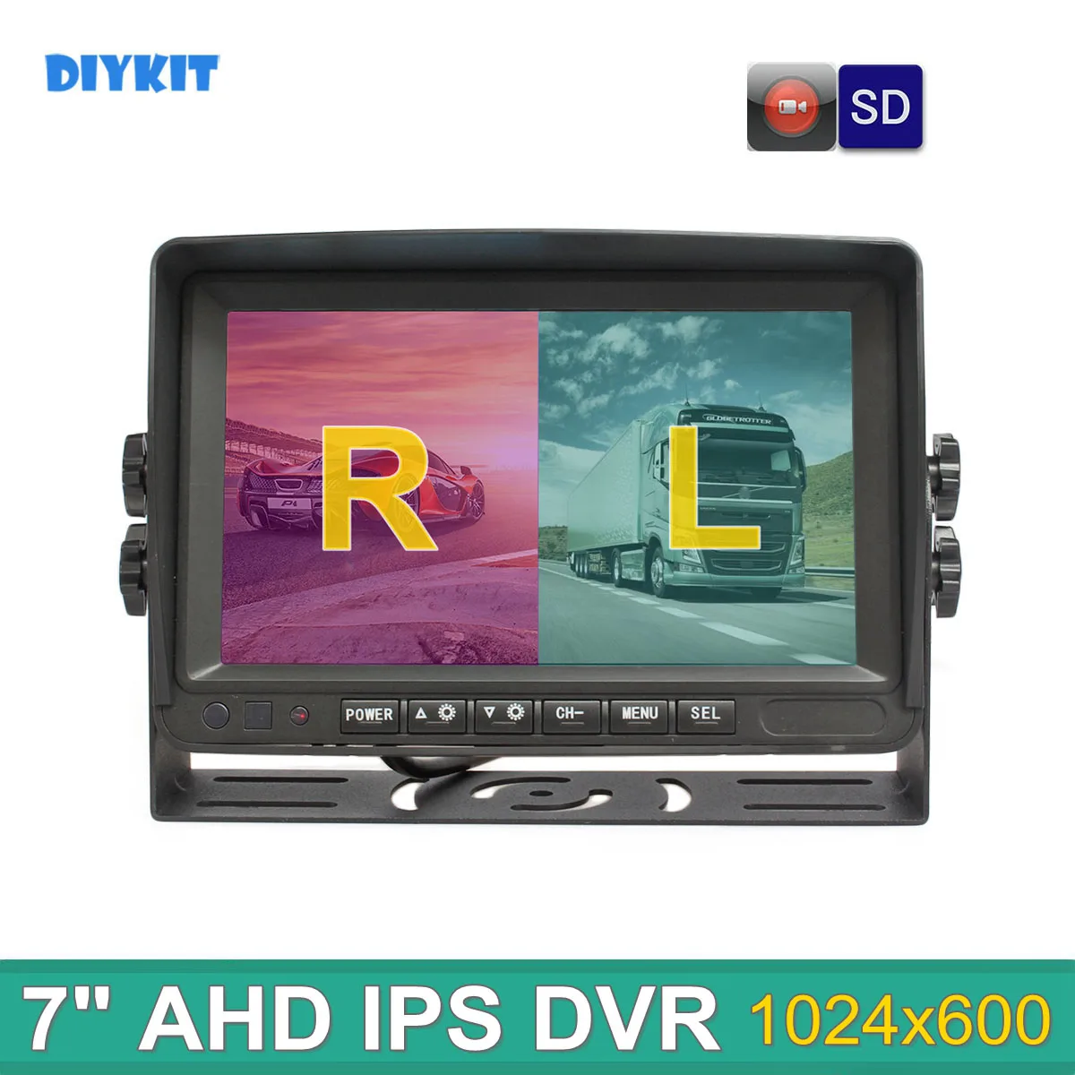 DIYKIT 7inch AHD IPS Rear View HD Car Monitor Support 1080P AHD Camera Support SD Card Video Recording Diaplay Two Cameras Image