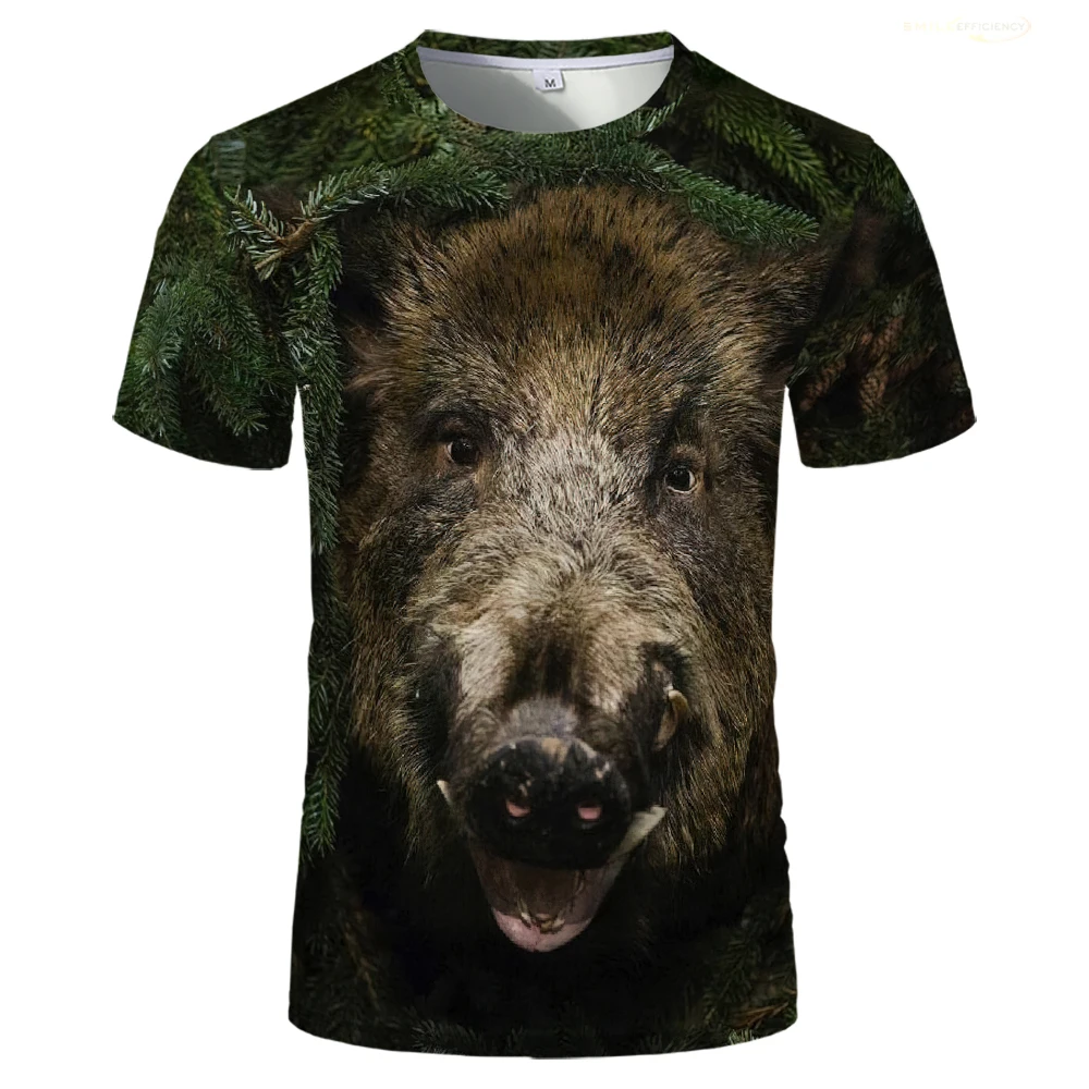 2024 Camo Hunting Wild Boar Graphic 3d Print T-shirt Outdoor Casual Breathable Sports Tops Hunter Animal New Sports Men T Shirt