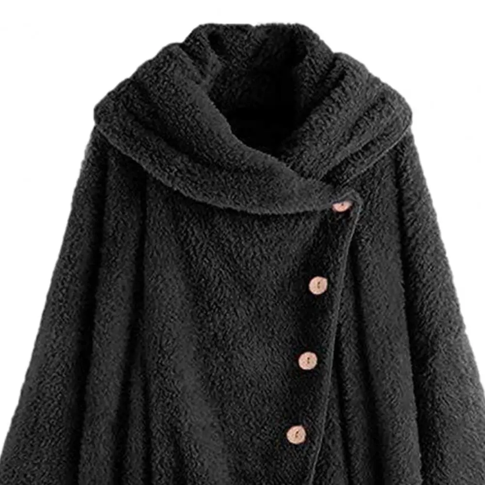 Casaco feminino de inverno cor pura botão inclinado fechamento outerwear solto dupla face lã com capuz jaqueta roupas femininas