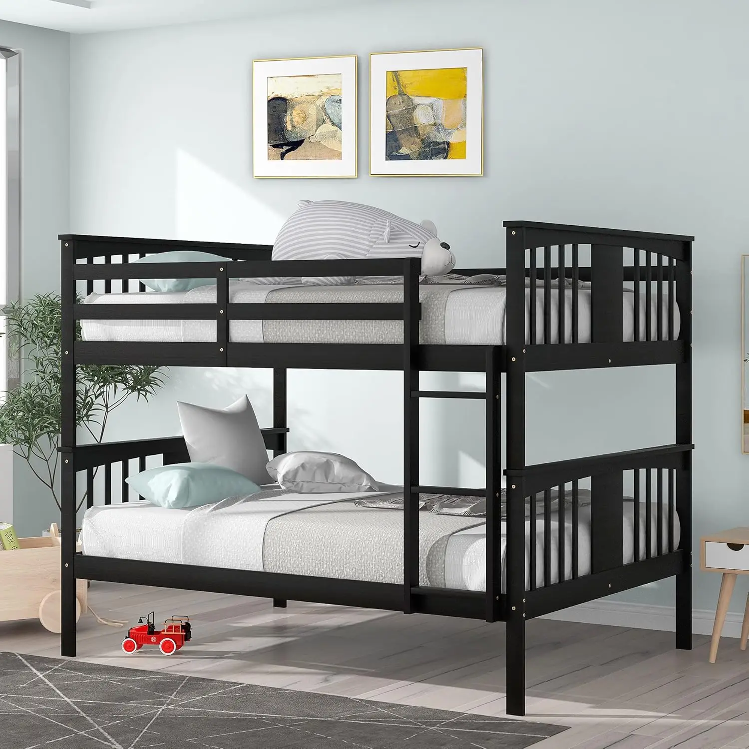 

Lostcat Full Over Full Bunk Beds, Wood Full Size Bunk Bed With High Length Guardrail And Ladder For Kids Teens Dorm Bedroom