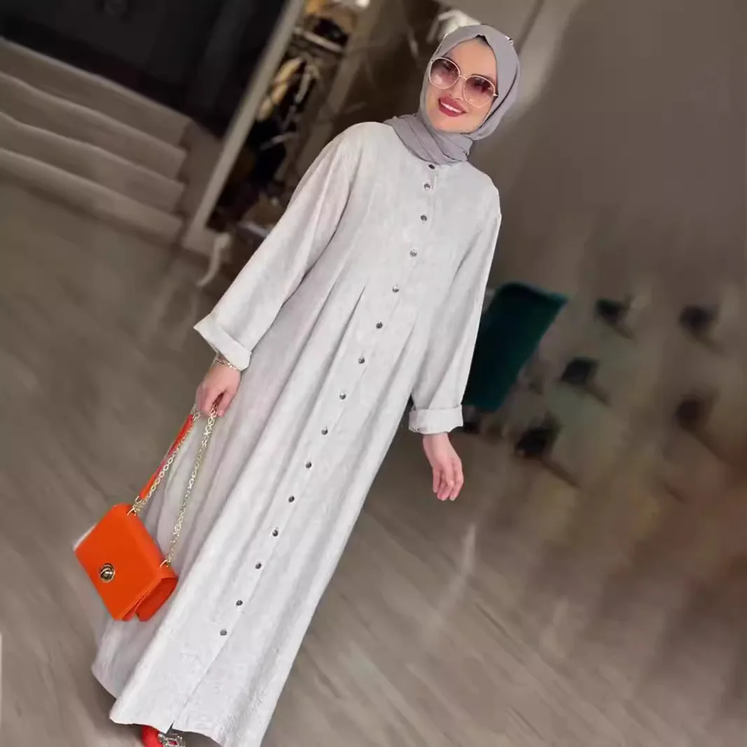 여성 이드 드레스 아바야 라마단 무슬림 드레스 잘라비야 싱글 브레스티드 이슬람 두바이 아바야 카프탄 베스티도스 아랍 롱 로브 모로코