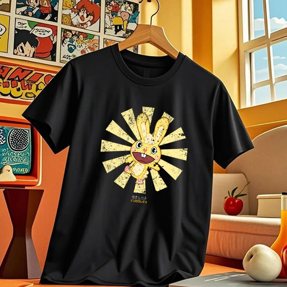 Kawaii متعة الرسوم المتحركة الجرافيك تي شيرت عناق شجرة سعيدة أصدقاء محايد تي شيرت مطبوعة قصيرة الأكمام زوجين عنصر واحد الرجال النساء المحملة #3