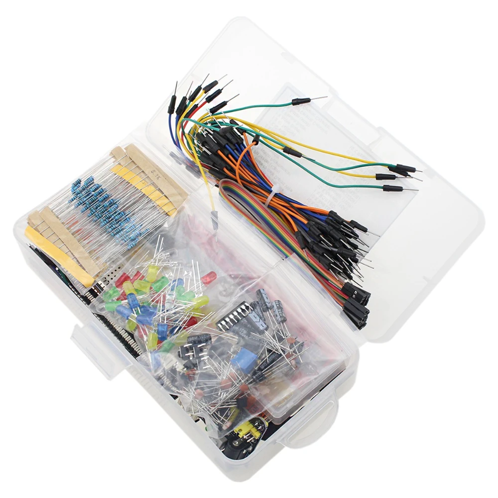 Componentes electrónicos Resistencia de condensador electrolítico LED Kit de placa de pruebas de 830 orificios para paquete de componentes UNO R3 Inicio para principiantes