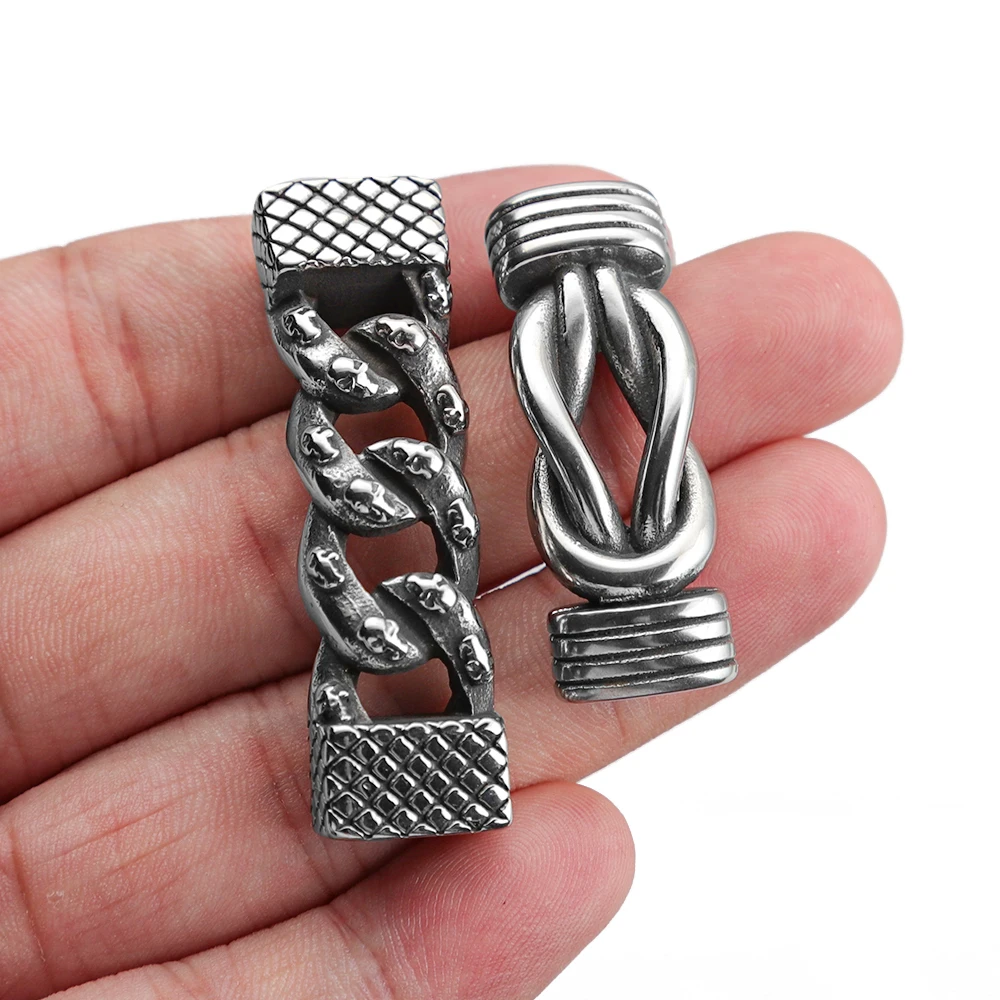 Stainless Steel Cuban Shape End Caps Punk Viking  Woven Skull Bracelet Connector For DIY Bracelet Jewelry Making Supplies