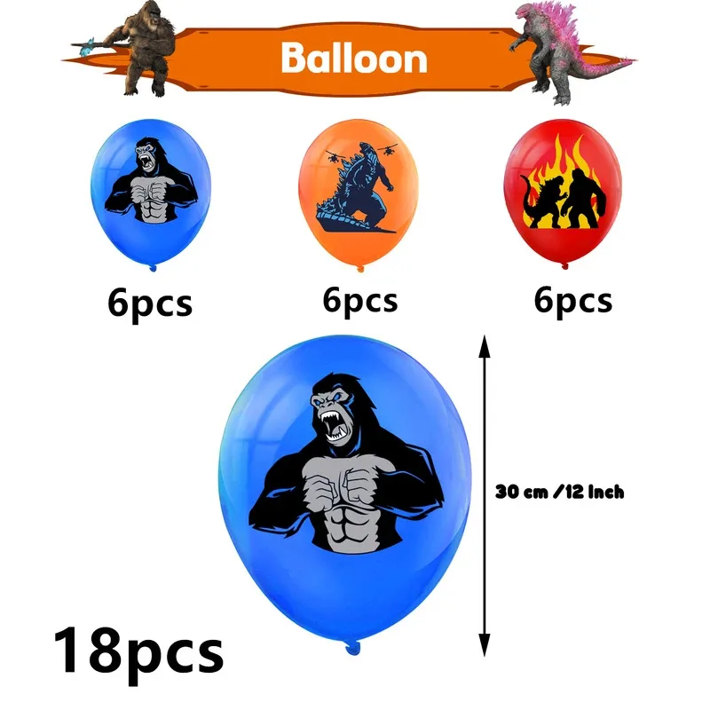Monster Godzilaed Vs King Konged عيد ميلاد سعيد الديكور لوازم الحفلات بالونات راية خلفية كعكة توبر كأس لوحة منديل #4
