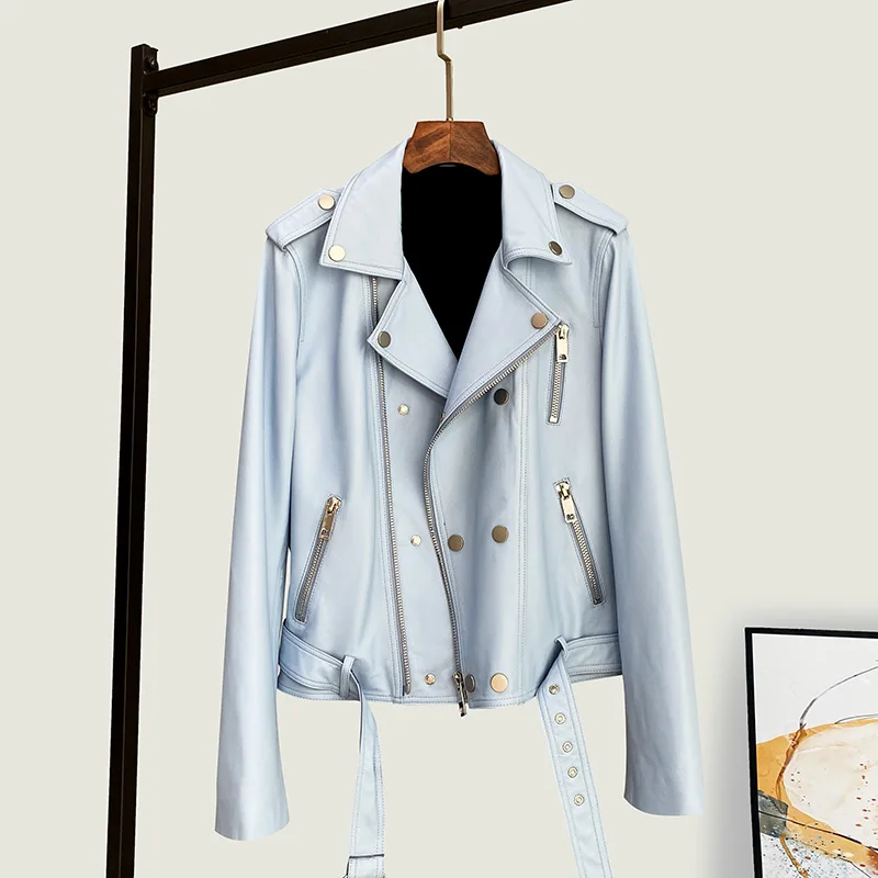 2025, Herbst Neue Echtes Leder Jacke Für Frauen Modische Vielseitige Kurze Biker Slim Fit Schaffell Motor Mantel,