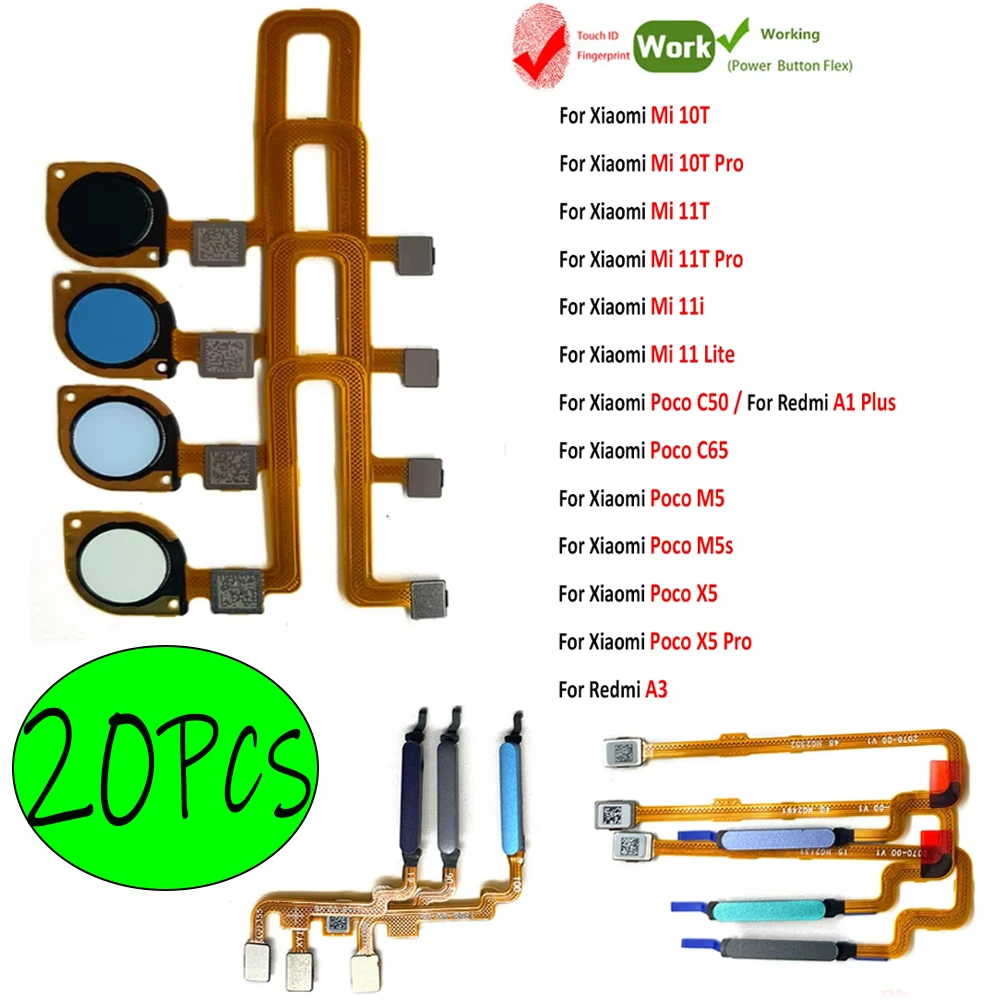 

20Pcs, Fingerprint Home Button Connection Flex Cable Ribbon For Xiaomi Poco C65 C50 M5 M5s X5 Mi 11 Lite 10T 11T Pro 11i