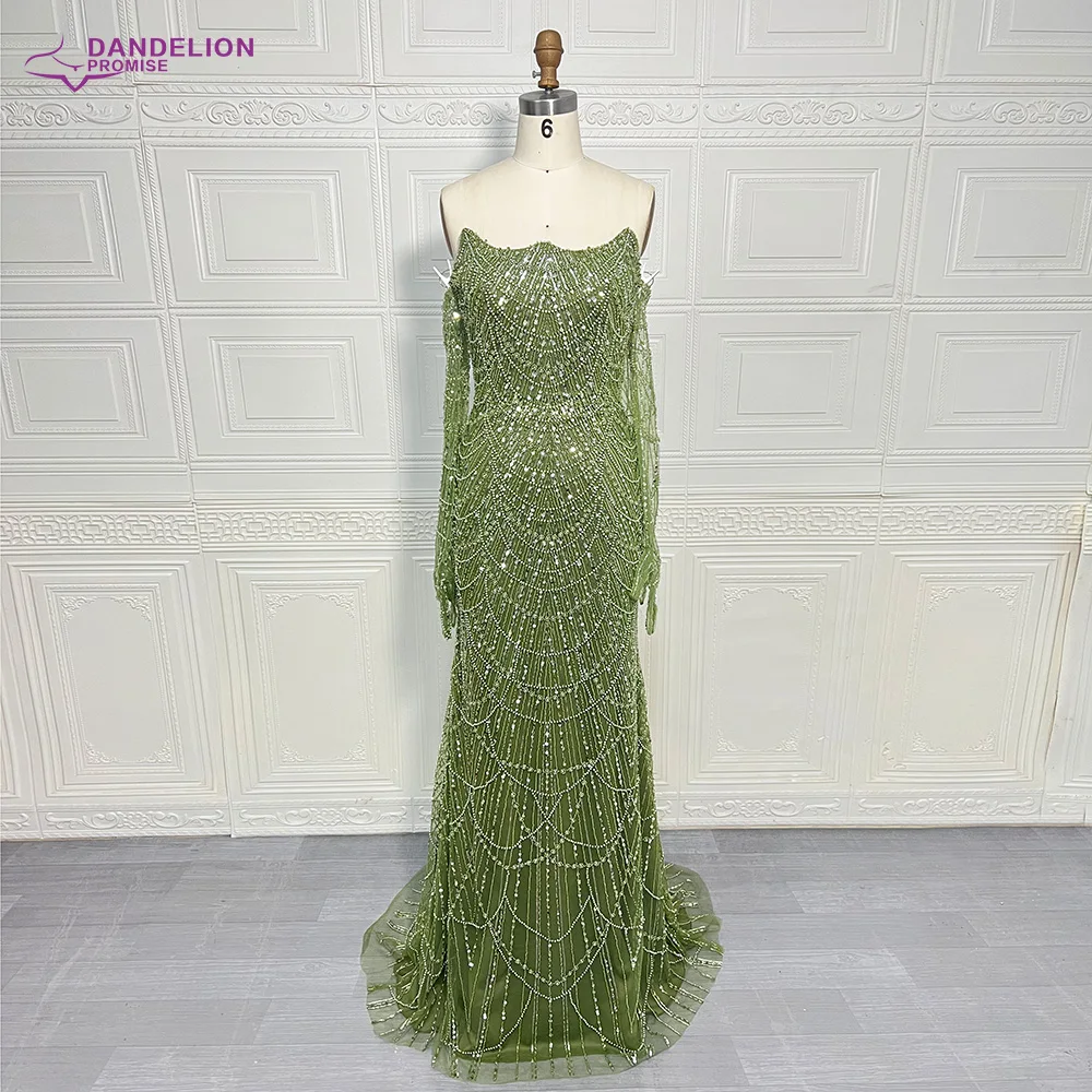 Luxury Dubai Strapless Mermaid Green Evening Dresses with Gloves 2024 Elegant Saudi Arabia Women Wedding Party Gowns