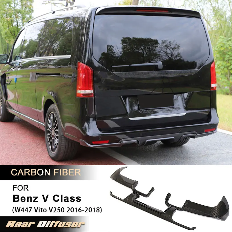 Heckstoßstangen-Diffusor-Spoilerlippe für Mercedes Benz V-Klasse W447 Vito V250 2016-2018 Heckansatzlippe Splitter Carbonfaser FRP
