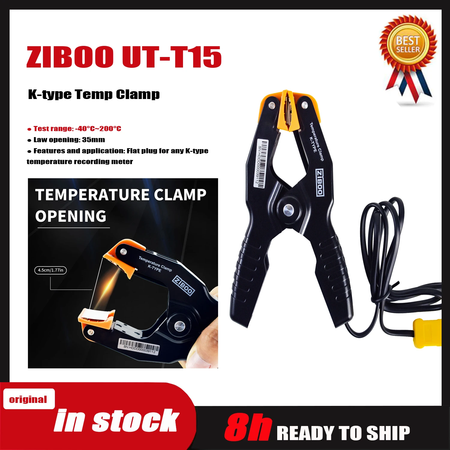 ZIBOO UT-T15 K Type Temperature Pipe Clamp Thermocouple Clip Temperature Measurement -40~200C For UT320A UT320D