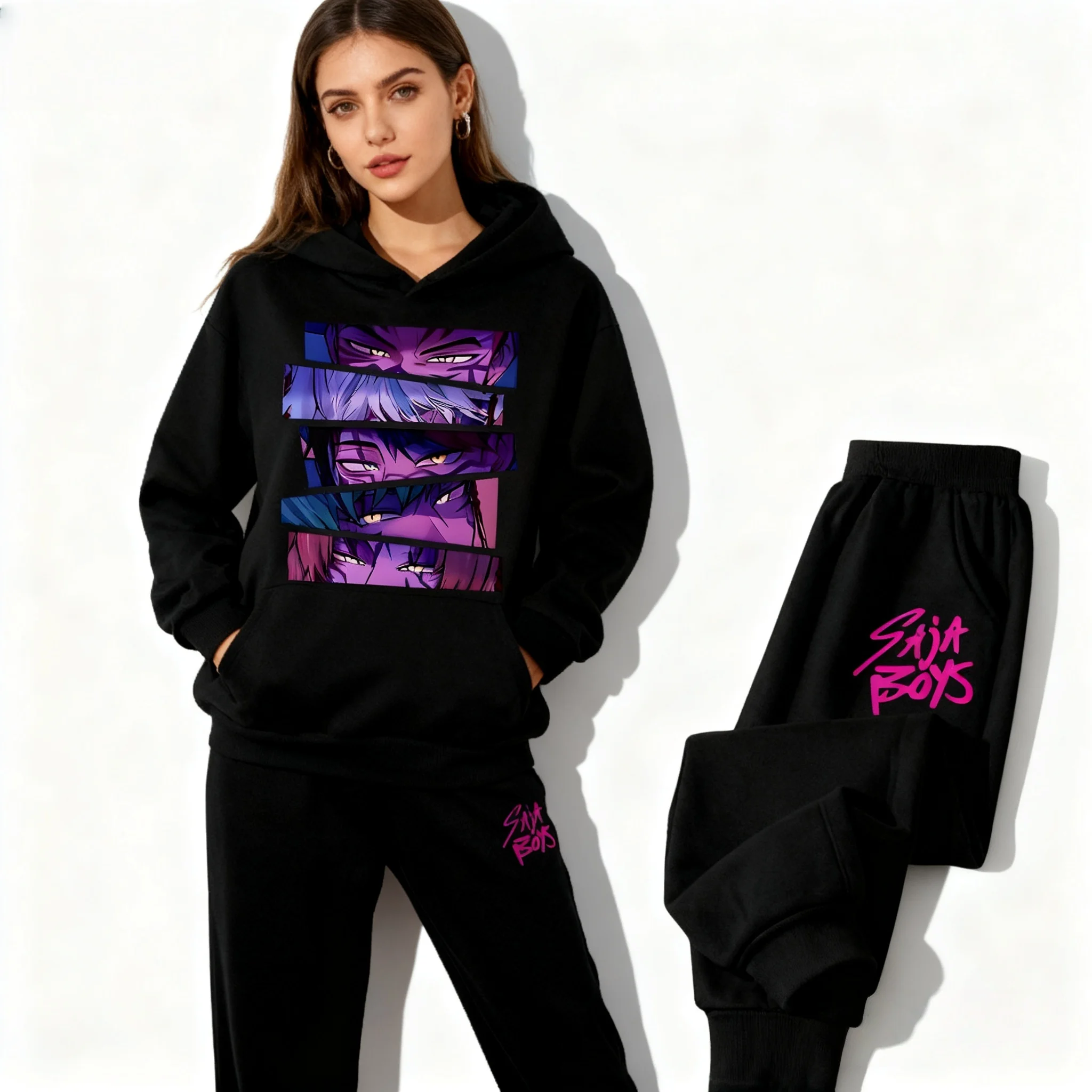 

Осенне-зимний комплект с капюшоном Kpop Shajia, мужская команда 3D, оверсайз, корейский стиль, американский уличный комплект для взрослых, женщин и девочек в одном стиле