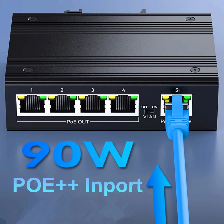 Industrial 5 ports Gigabit PoE Network Extender;1(PoE IN) to 4(PoE OUT) POE repeater