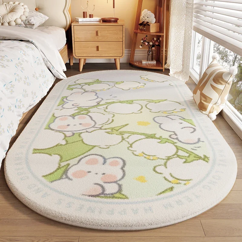 Cute Cartoon Children Bedroom Decor Carpet Soft Fluffy Baby Crawling Mat Thickend Bedside Rug oval shape Carpets for Living Room