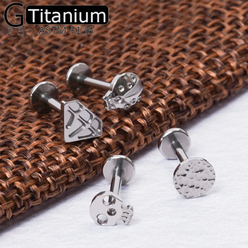 1PC Titanium G23 Stud Inner Thread  Ladybug Round Cake Four Casual Men\'s And Women\'s Fashion Perforated Lip Nails