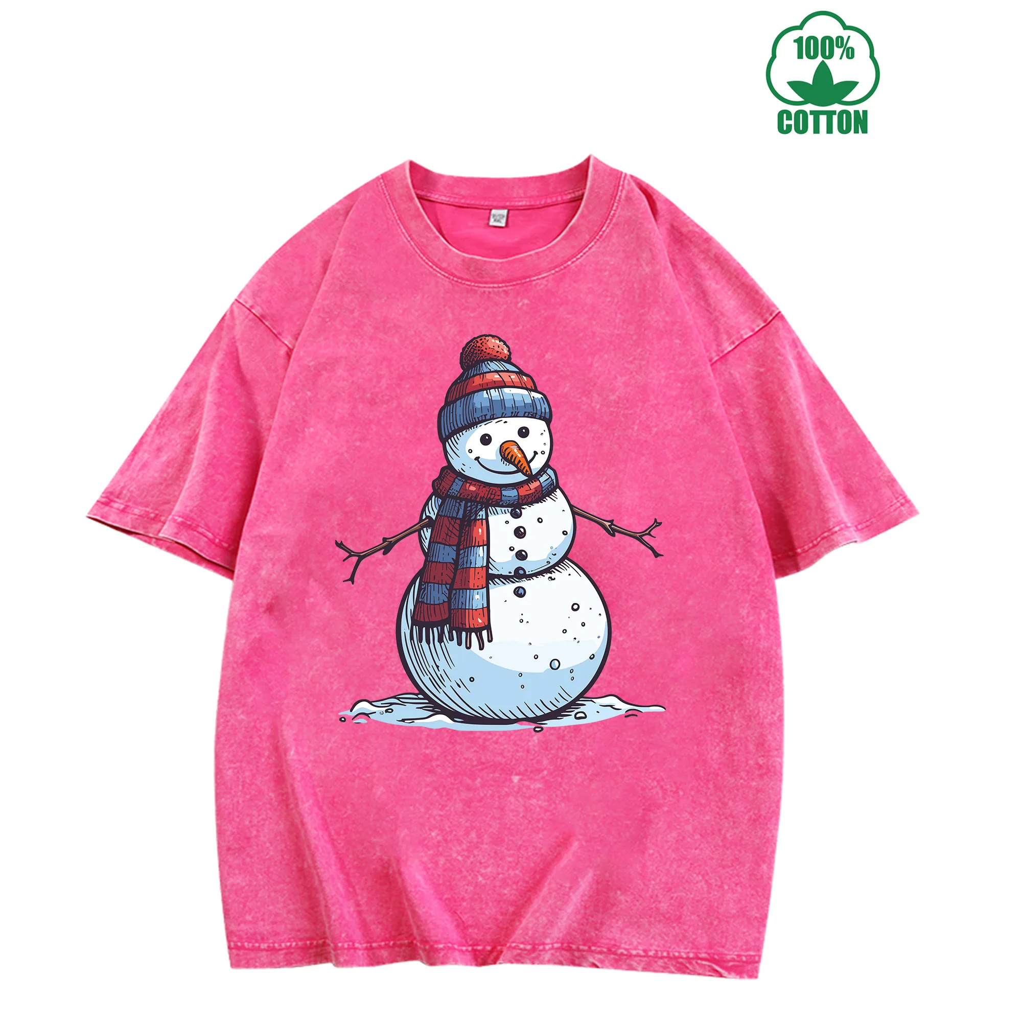

Cute Snowman Vintage Washed T-Shirt 230g 100% Cotton Unisex Comfortable Oversized Streetwear