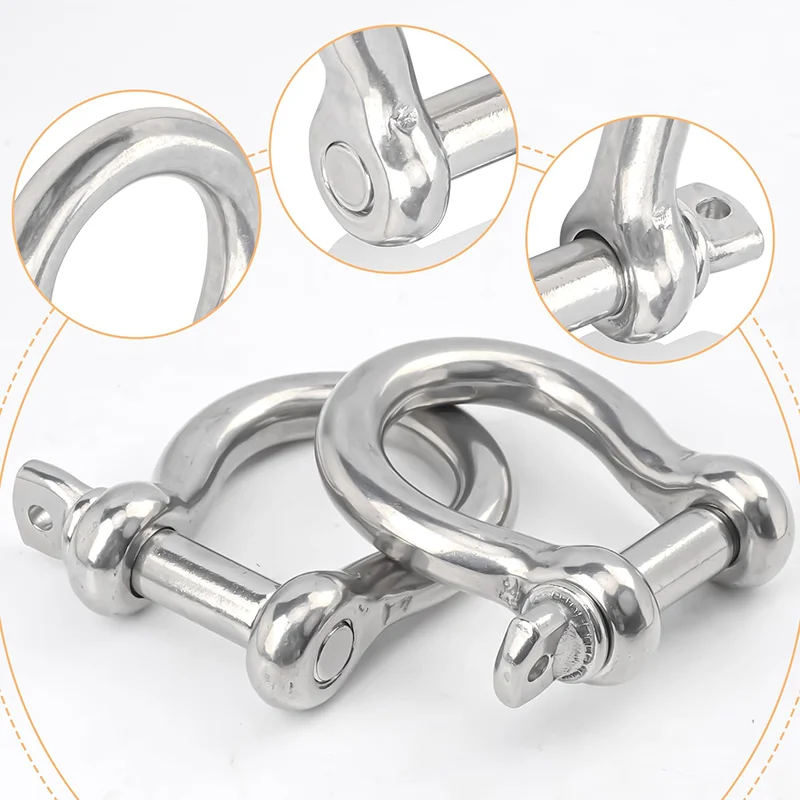 1Pc 304 Stainless Steel Sailing Shackles D Shaped Bow Shackle Rustproof Screw Pin Anchor Bow Shackle Clevis European Style