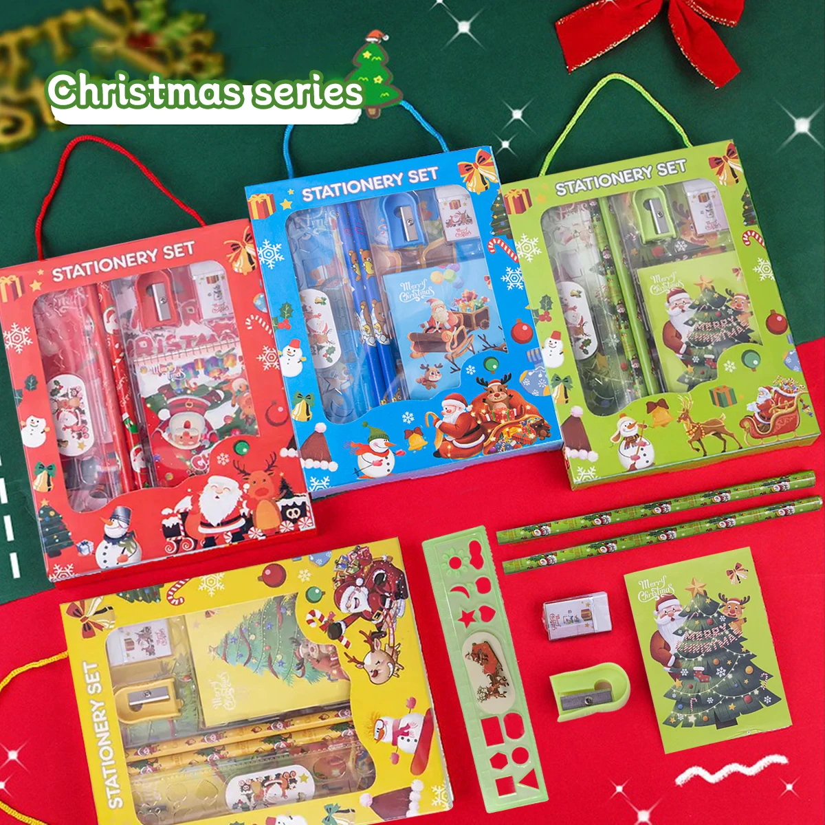 Weihnachtsgeschenk Briefpapier Set Geschenkbox Studentenpreis Briefpapier Bleistift Radiergummi 6-teiliges Set Weihnachten Neujahr Geschenk