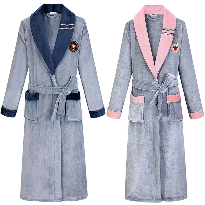 

Thickened Long Flannel Robe Large Size Lover Sleepwear Winter Coral Fleece Nightwear Kimono Bathrobe Loose Home Wear Lounge Wear